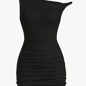 Black Ruched One-Shoulder Bodycon Dress